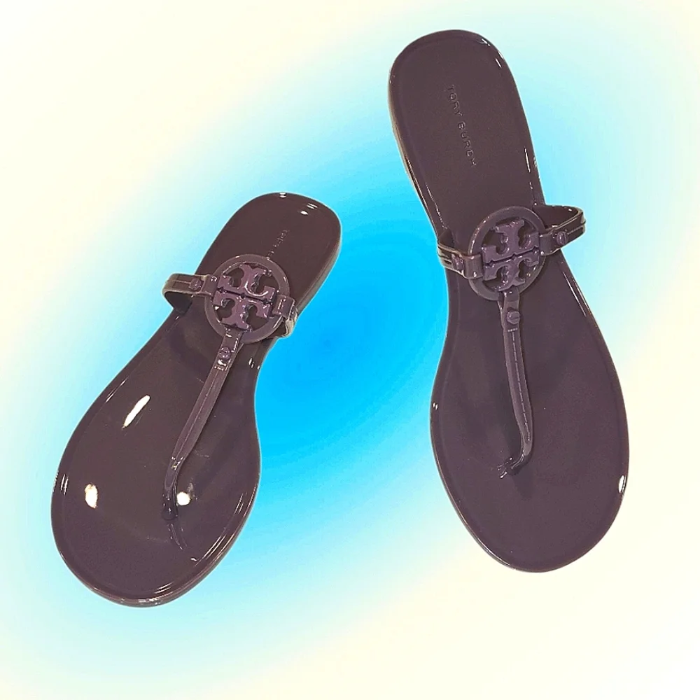 Tory Burch Mini Miller Jelly Thong Sandals In Eggplant Purple - Picture 1 of 10